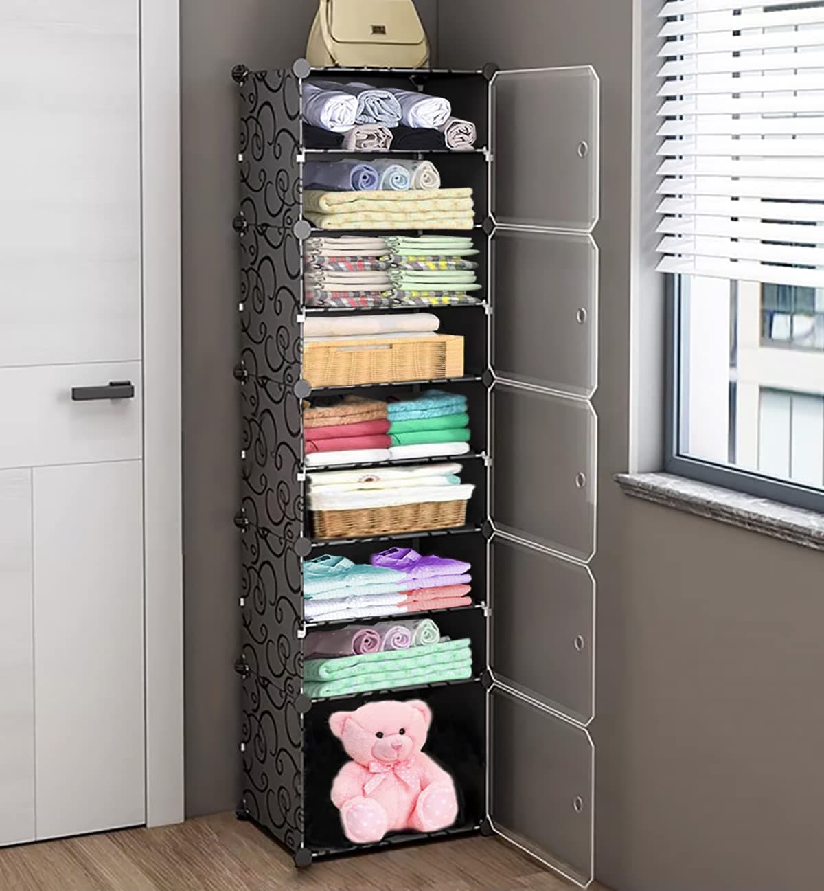 Collapsible Wardrobe Zemic Baby Wardrobe Multipurpose Plastic Soft Sheet Wardrobe Storage Rack Closest Organizer For Clothes Kids Living Room Bedroom Small Accessories 10 Shelves Black Pack Of 1