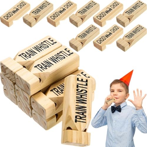 Soulchen 20 Pcs Wooden Train Whistles Kids Bulk Wood Train Slide Whistle Toys for Trains Party Favors Birthday Decorations Game Noisemakers Goodie Bag Filler Small Game Prizes Stocking Stuffers
