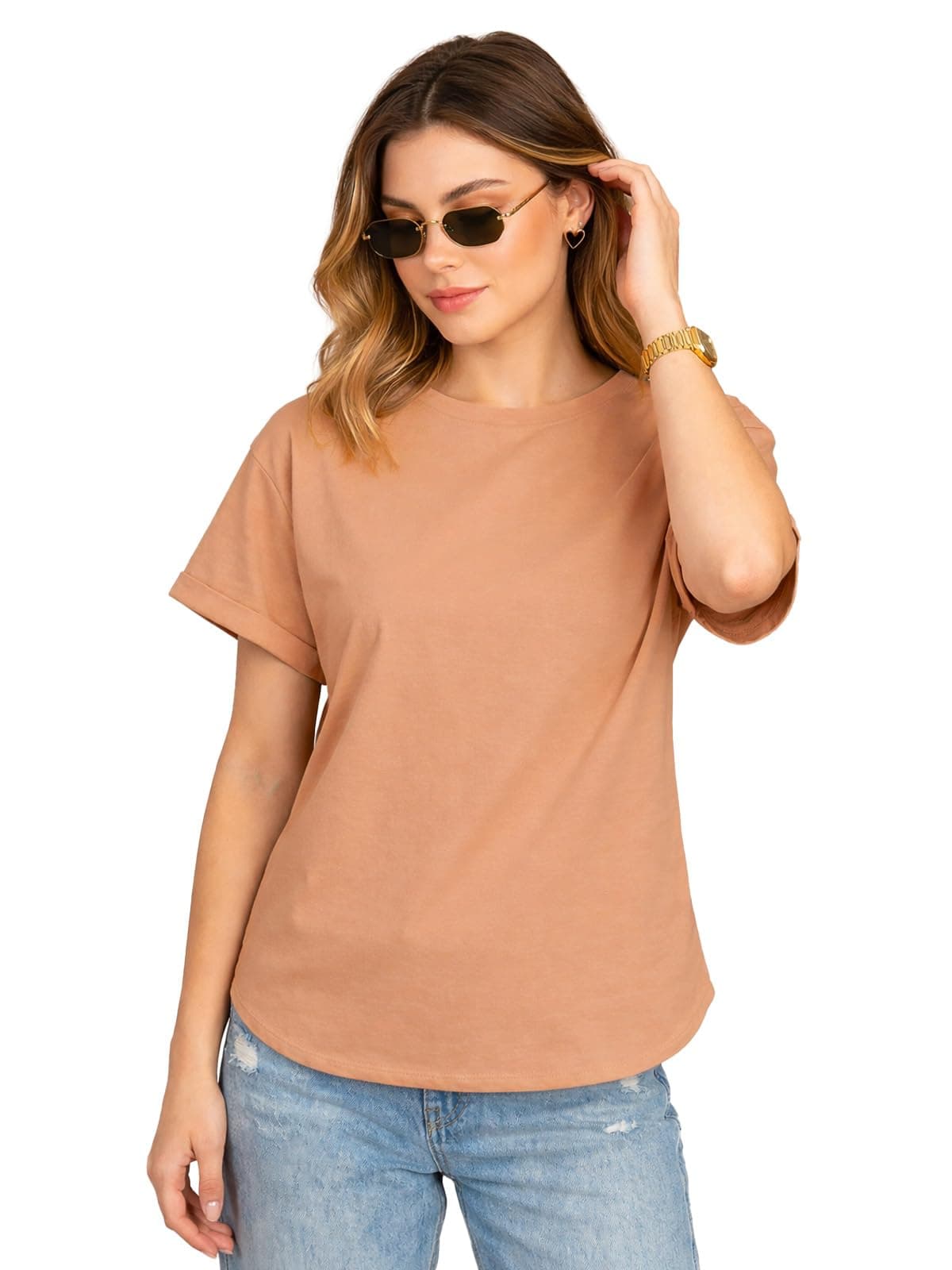 JUNEBERRY® Pure 100% Cotton Oversized Fit Round Neck Half Sleeves Boyfriend T-Shirt for Women & Girls (JTS0324PL46_XXL)