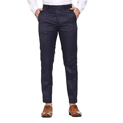MALENO Men's Slim Fit Men Cotton Blend Navy Blue Trouser (ML111_NAVYBLUE_38), Mid Rise