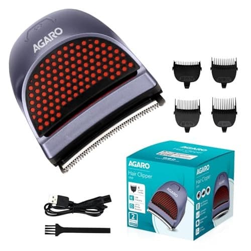 AGARO Hair Clipper 1717: Cordless, waterproof trimmer with curved blades and 4 combs (3, 6, 9, 12mm). Perfect for self-haircuts, grooming, and easy cleaning!