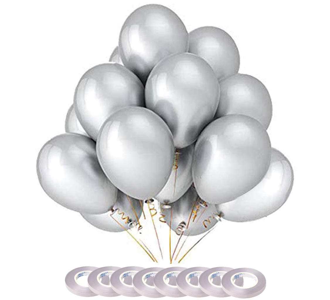 AMFIN® 10 Inch (Pack Of 200) Silver Metallic Balloons for Birthday Decoration , Frozen Theme Party Decoration Items , Decoration for Weddings , Engagement , Baby Shower Decoration Items , 1st Birthday Party Decoration Items , Anniversary Party , Bachelors Party , Office Party , Diwali , New Year Par