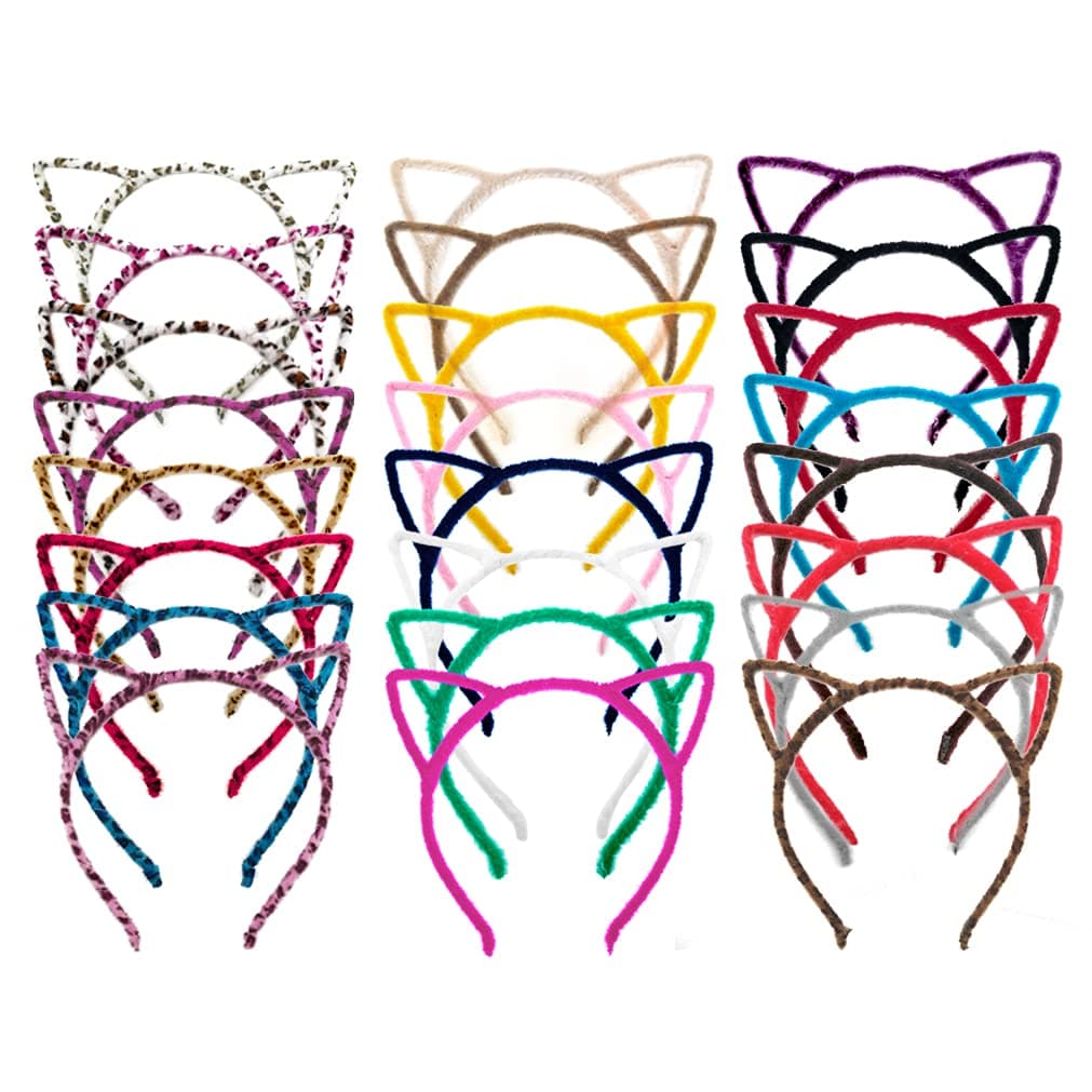 OJYUDD 24 Colors Cat Ear HeadbandsPlastic Cat Hair HoopsDaily Decorations Party Lovely Headwear Cats AccessoriesFluffy Hair Hoop for Girls24 Pieces