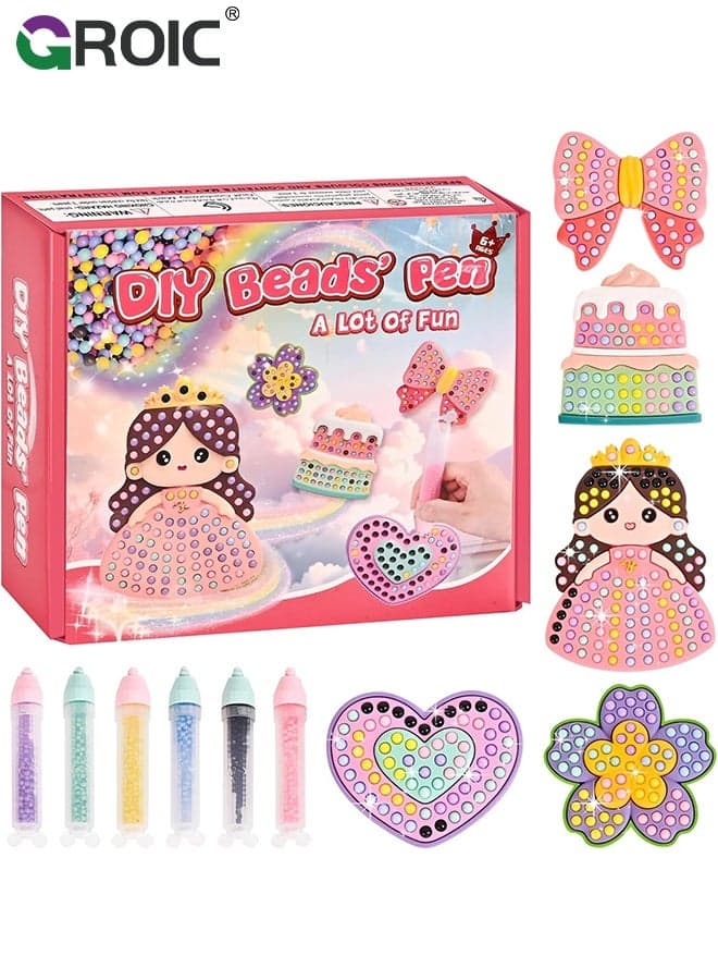 12 Pcs DIY Beads Pen, DIY Bead Art & Mosaic Kit for Kids, Easy Arts and Crafts Fun Gem Sticker Kit, Cute Cartoon Princess Diamond Stickers Beads, Creative Arts & Crafts Activity for Boys and Girls