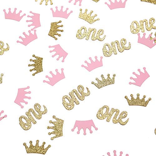 Glitter Crown Confetti Pink Gold 1st Birthday Confetti One Table Scatter for Princess Girl First Birthday Party Decorations