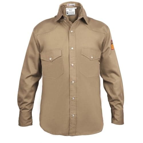 Flame Resistant FR Shirt - 100% C - Light Weight (X-Large, Khaki)