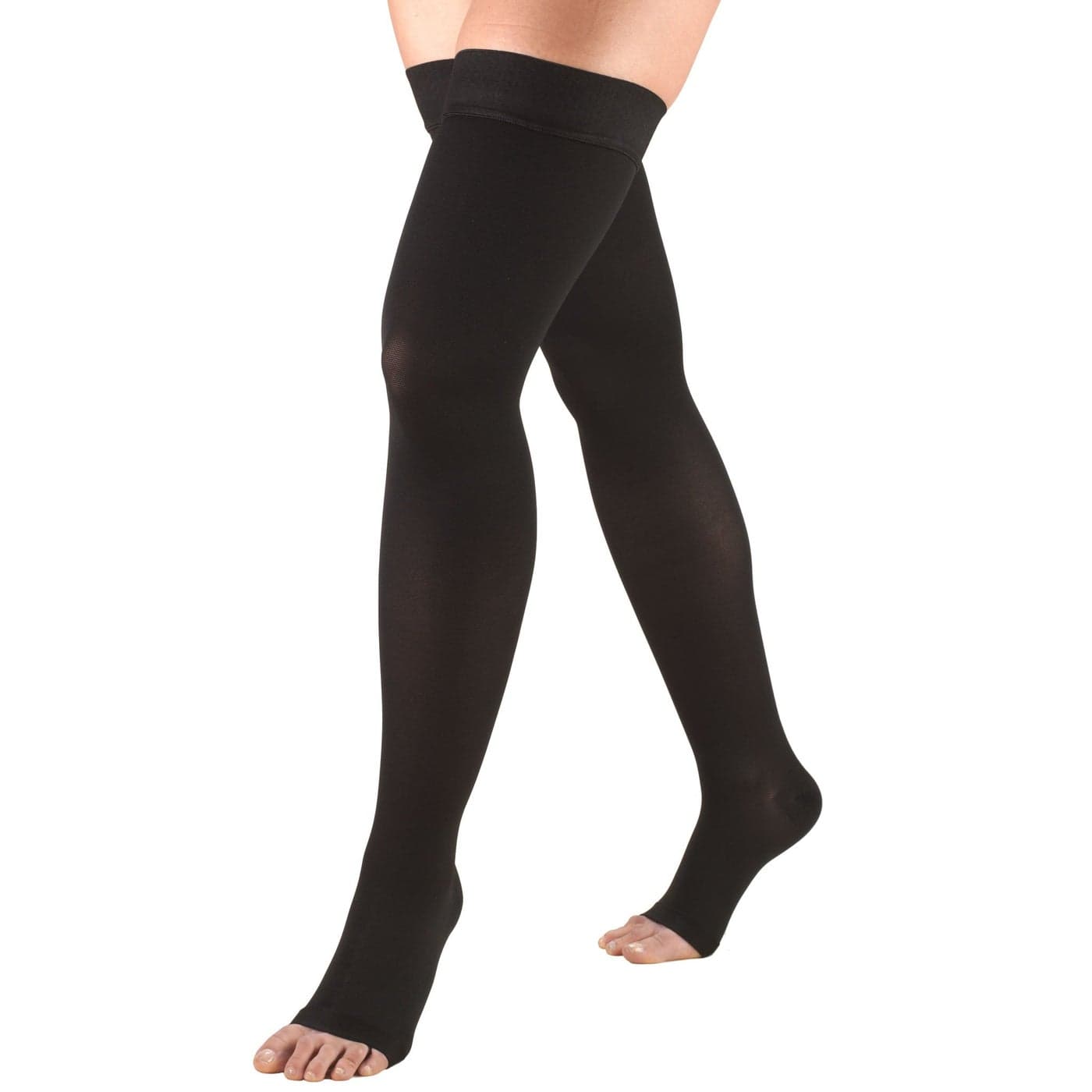 Truform 2030 mmHg Compression Stockings for Men and Women Thigh High Length DotTop Open Toe Black Small