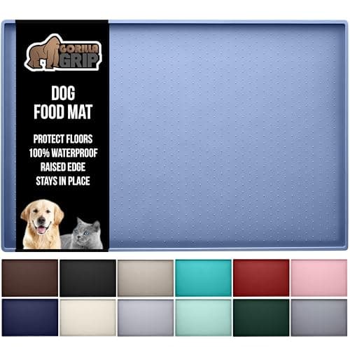 GORILLA GRIP 100% Waterproof Raised Edge BPA Free Silicone Pet Feeding Mat, Dog Cat Food Mats Contain Spills Protects Floors, Placemats for Cats and Dogs Water Bowl, Pets Accessories 18.5x11.5 Blue