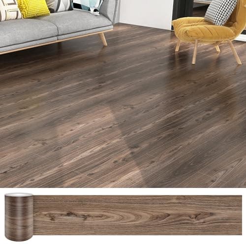 Lareko 18 Sq.Ft,Wood Peel and Stick Floor Tiles,12 Pack Brown Vinyl Flooring (No Adhesive Residue) 36"×6" Waterproof and Non-Slip Laminate Flooring for Renters Bathroom, Living Room(Dark Brown