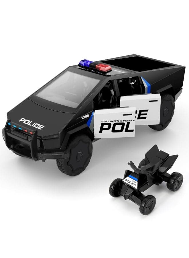 Toy Police Car, 1/28 Alloy Die-Cast Metal Car Model Toy With Sound, Light And Pull Back, Perfect Gift For Boys And Girls - Black