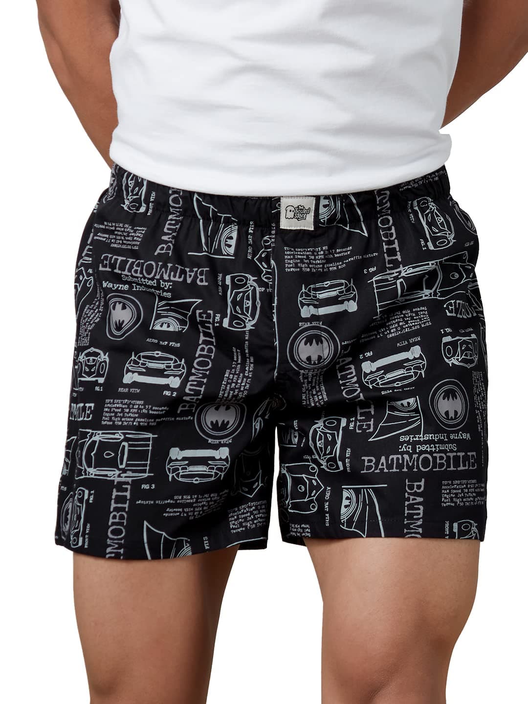The Souled Store Official Batman: Batmobile Mens and Boys Graphic Printed Cotton Poplin Boxer Shorts Black