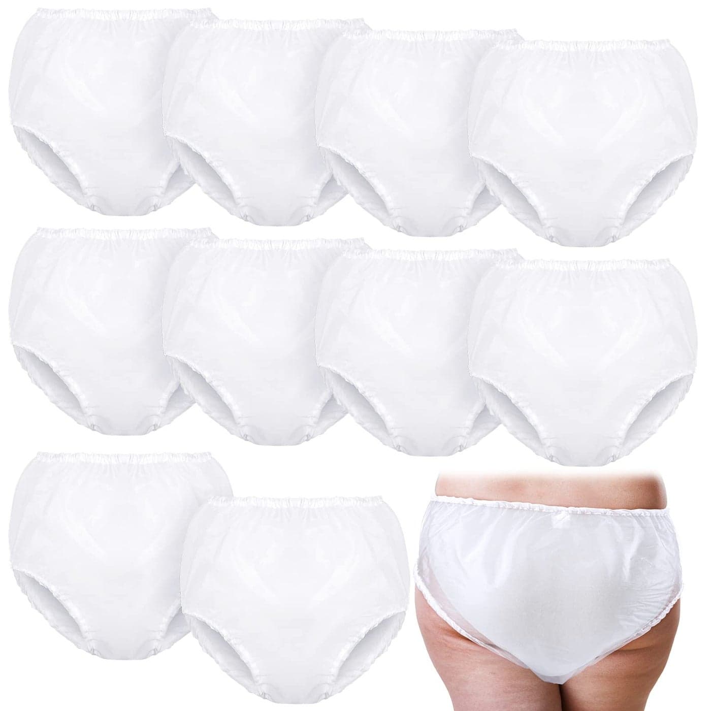 Weewooday 10 Pcs Adult Plastic Pants XLarge White Waterproof Incontinence Underpants EVA Pull on Cover Pants Leak Proof Washable Incontinence Pants for Men Women Elderly