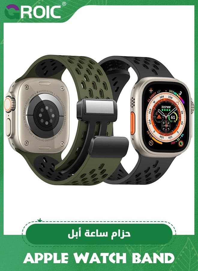 2PCS Magnetic Anti Sweat Sport Band for Apple Watch, Waterproof Breathable Silicone Correas. Compatible iWatch Ultra SE Series 9/8/7/6/5/4/3/2/1, For Women Men, 42mm 44mm 45mm 49mm