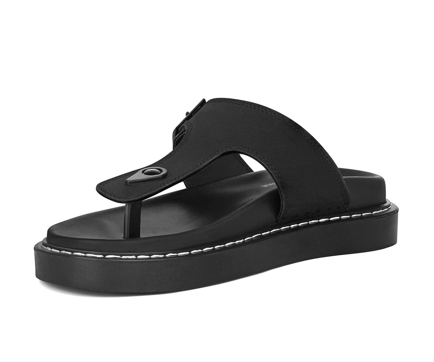 LOUIS STITCH Black Comfortable Men’s Sandals | Lightweight Casual T-Strap Slip-On Sandals| Everyday Wear Sandals with PU Cushion Sole | LSOF-20 | UK-10