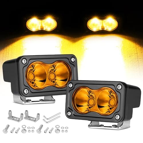 Rfroad Lighting Amber LED Pods, 3 Inch 40W Fog Lights Spot Beam Chase Light Small LED Pods Lights Auxilary Light for Motorcycle Truck UTV SUV ATV Dirt Bike Boat-2 Packs
