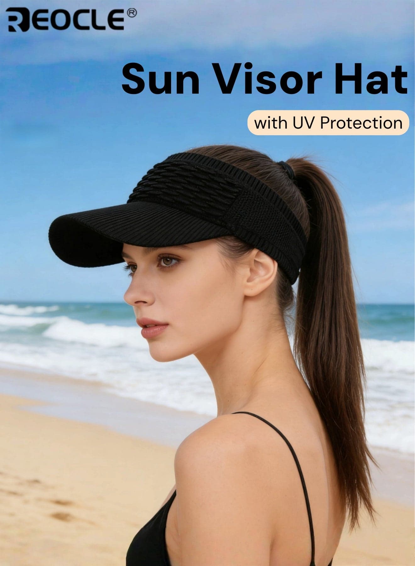 Women's Sun Visor Hat UV Protection Summer Headwear Foldable Sun Hat Comfortable and Breathable Cap Straw Knit Empty Top Cap for Outdoor Beach Travel