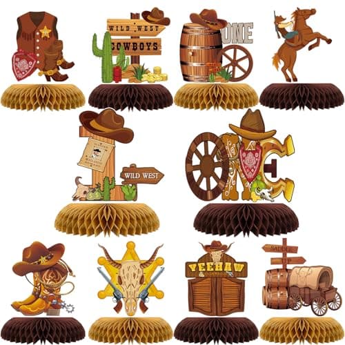 Tarklanda 12PCS Western Cowboy Honeycomb Centerpieces Wild West Party Decorations for Tables Western Theme Party Decor A Little Cowboy is On The Way Baby Shower Supplies