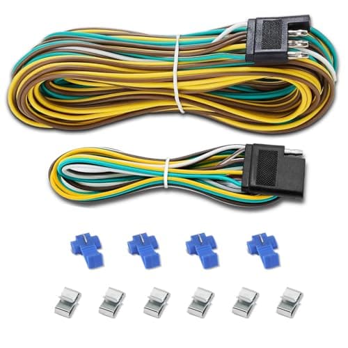 Gonice 25Ft 4 Pin Trailer Wiring Harness Extension Kit 4Way Flat Plug 5Wire Male 4Wire Female Connector with 18 Gauge White Ground