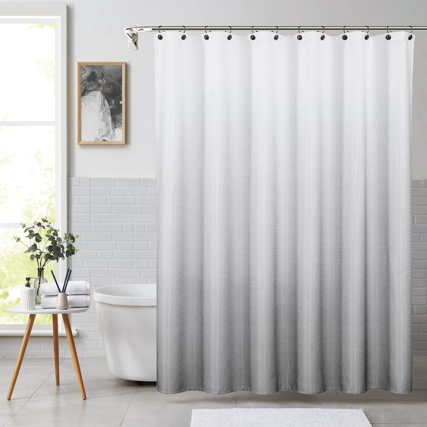 Central Park Grey Ombre Waffle Weave Shower Curtain Water Resistant Decorative Gradient Print Bathroom Spa Hotel Fabric Shower Curtain Liner with 12 GrommetsCream WhiteGray 70x72