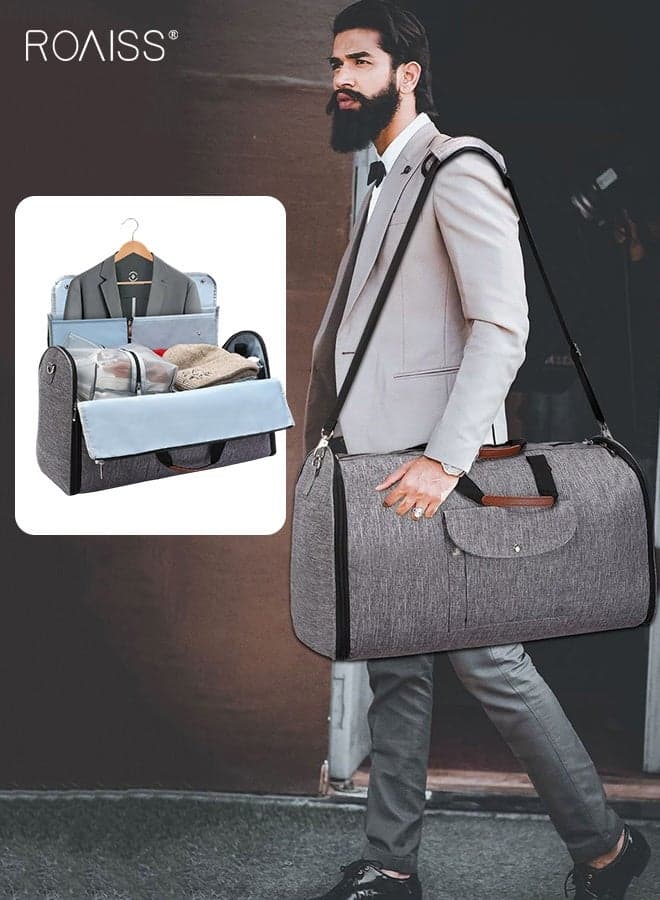 Folding Suit Travel Bag Multifunctional 2 in 1 Garment Duffel Bag for Travel and Business Large Capacity Large Hand Luggage Bag with Waterproof Storage Bag Grey