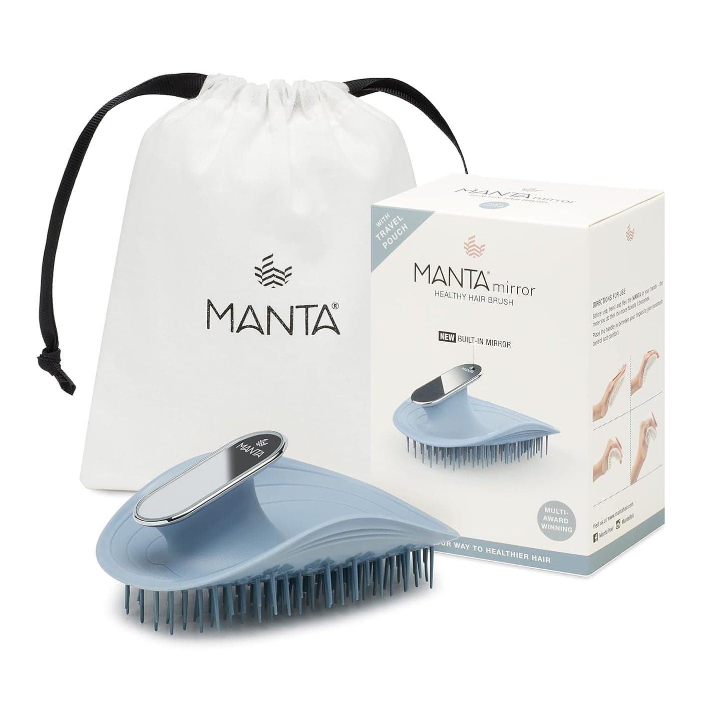 Manta Mirror Anti Breakage Hair Brush Wet Dry Hair Massager Scalp Brush for Gentle Hairbrush for Damaged Hair and All Hair Types Detangling Brushes for Women Men Curly Hair Brush Blue