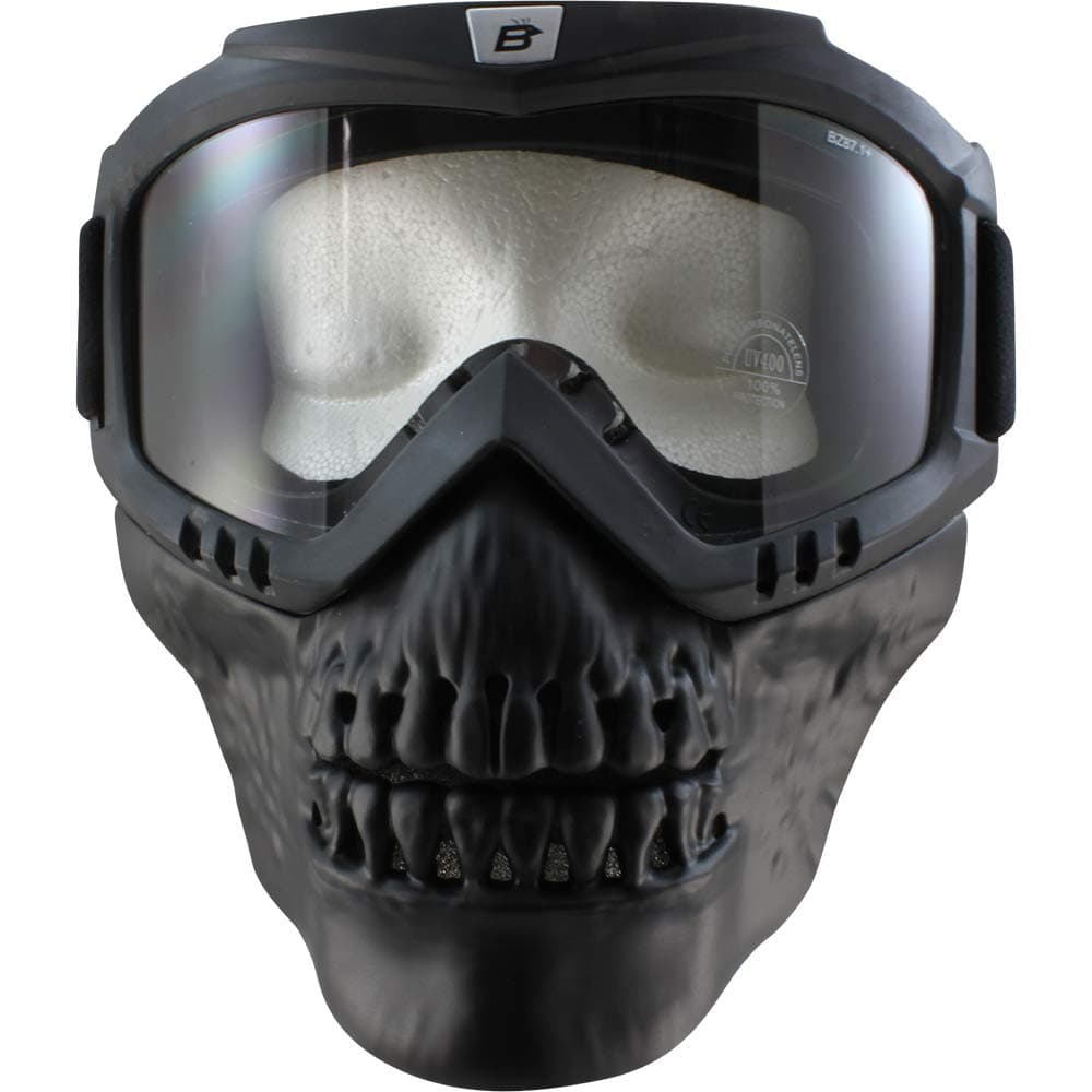 Birdz Eyewear Skullbird Black Padded ATV Motorcycle Riding Goggle with Face Mask Black with Yellow Lens