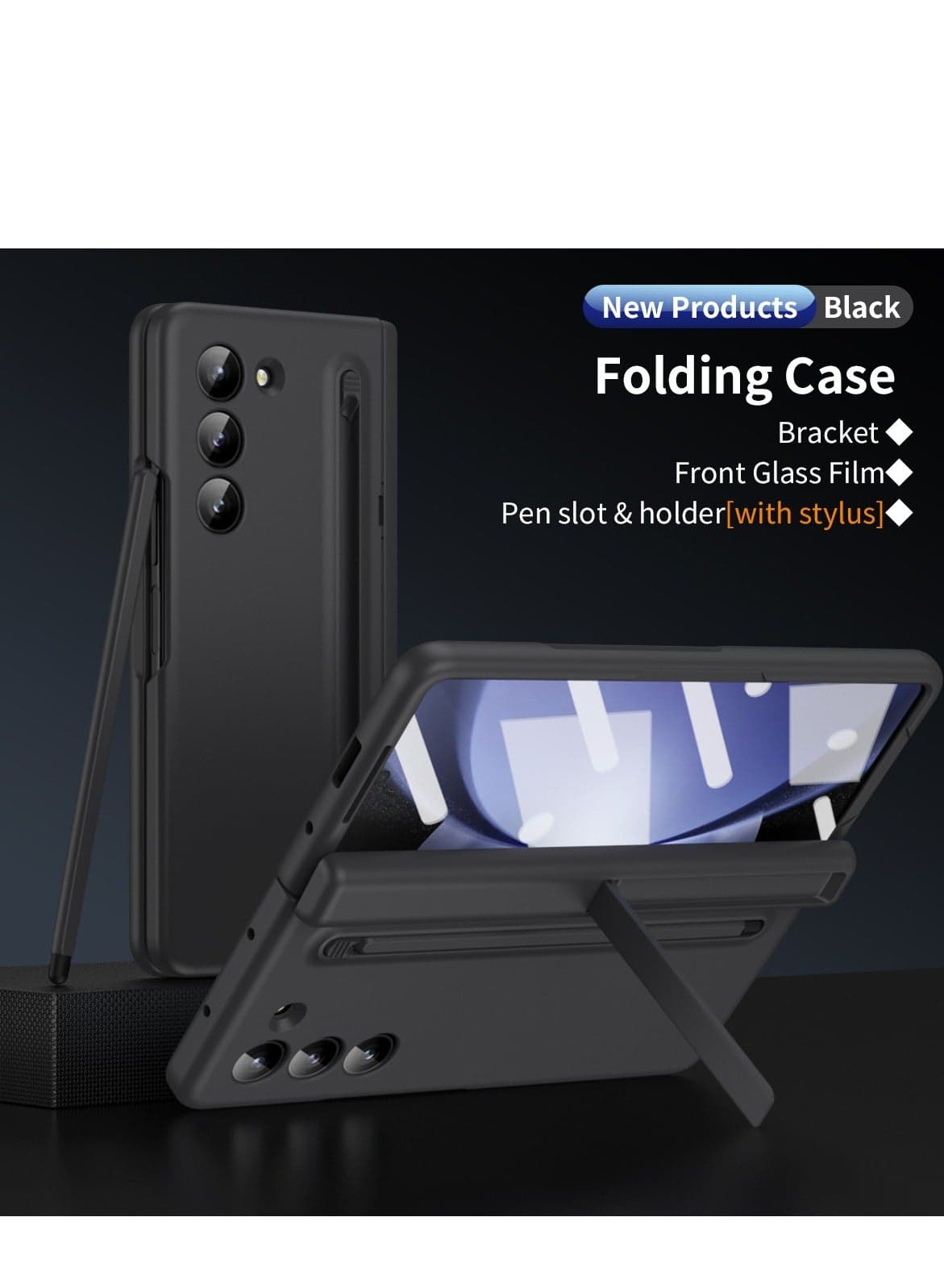 Samsung Galaxy Z Fold 5/W24 Phone Case with Pen Holder and Pen, Hinge Protection, Built-in Screen Protector and Kickstand Protection, Shockproof and Anti-Fingerprint Phone Case