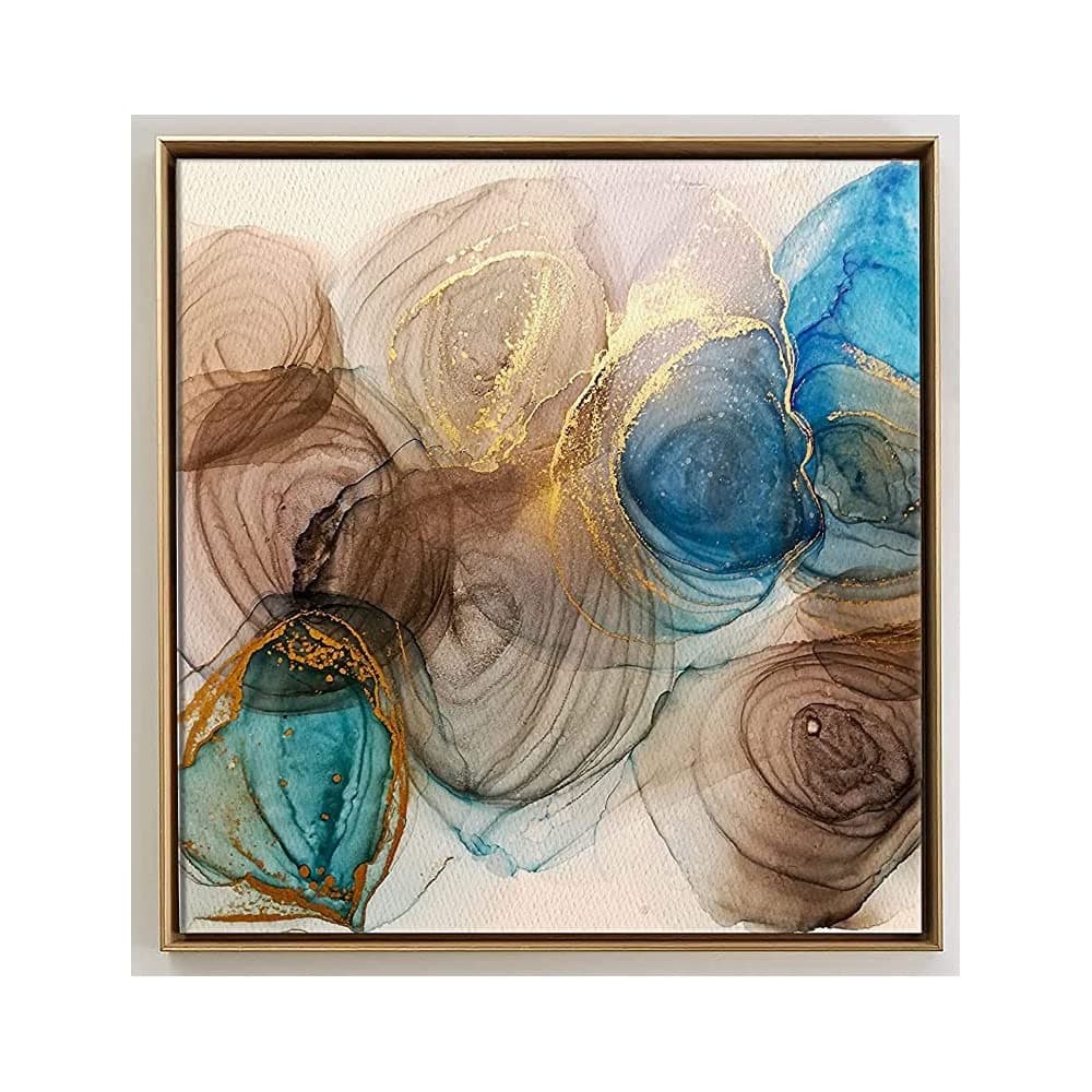 PRINTELLIGENT Luxury Wall Art Golden Floating Frame Canvas Painting for Living Room Bedroom 18 x 18 inch F