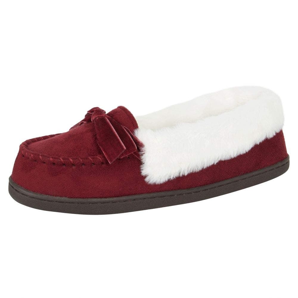 Jessica Simpson Women's Micro Suede Moccasin Indoor Outdoor Slipper Shoe, Wine, X-Large