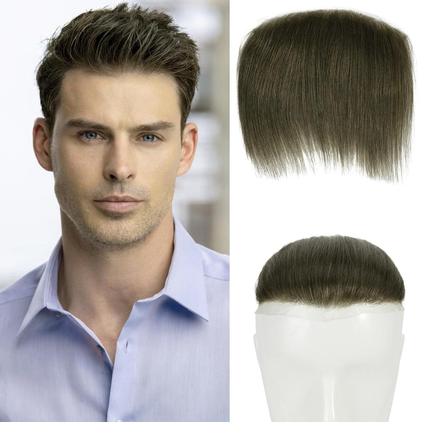 Lordhair Toupee for Men Frontal Hair Piece Mens Toupee Human Hair System VShape Natural Hairline Replacement System 6 1 inch Hair Piece for Men Medium Brown 5