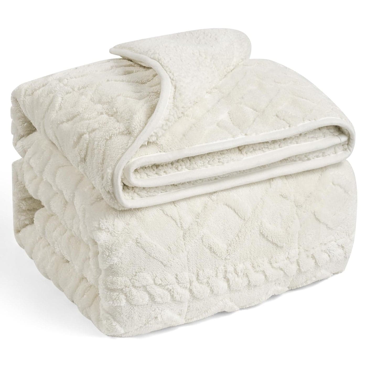 Wemore Weighted Blanket for Adults Twin Size 15 lbs Dual Sided Soft Fuzzy Jacquard Sherpa Weighted Blankets for Sleeping Cozy Fluffy Knitted Heavy Blanket for Couch Bed Cream White 60 x 80 inches