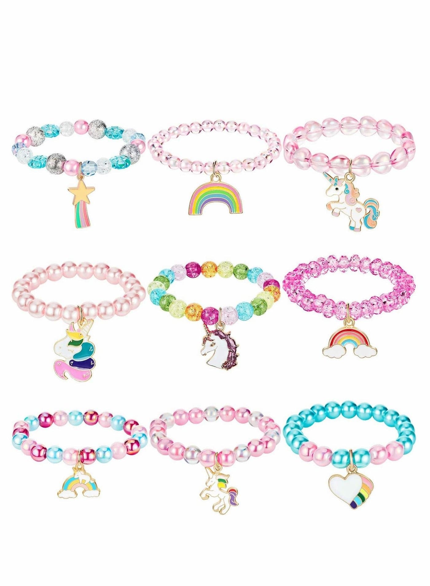 9 Pieces Colorful Unicorn Bracelet Acrylic