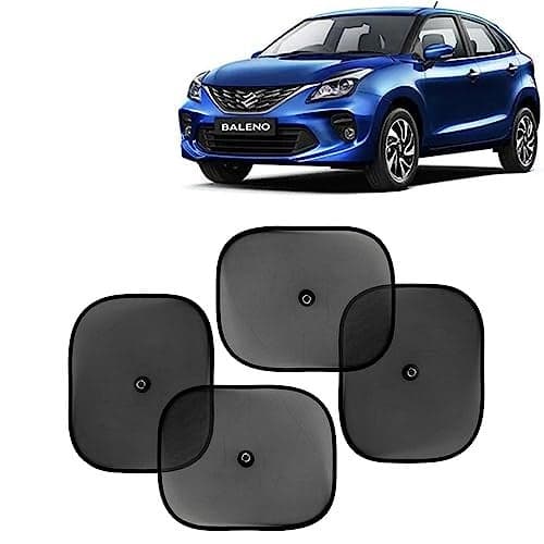 KINGSWAY Car Window Curtain Sticky Sun Shades Compatible with Maruti Suzuki Baleno, (Year 2019-2022), Universal Fit Sunshades for Side Window, Rear Window, Black Color, 4 Pieces