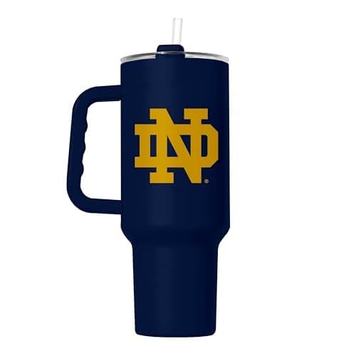 Logo Brands NCAA Notre Dame Fighting Irish 40 oz Tumbler with Handle Powder CoatedStainless Steel with Straw LeakResistant Keeps Drinks HotCold Everyday Use