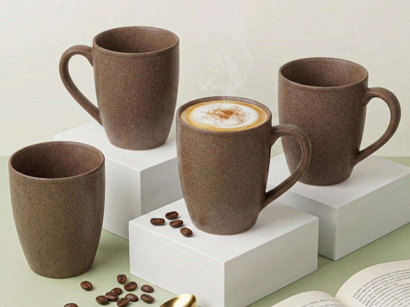 Bodhi House Handcrafted Ceramic Coffee Mug Set of 4 Pieces (300 Ml), Stoneware Tea Cup, Microwave Safe Medium Milk Mug, Matte Finish, Ideal for Daily use, Casual Gatherings and Gifting, Coffee Brown