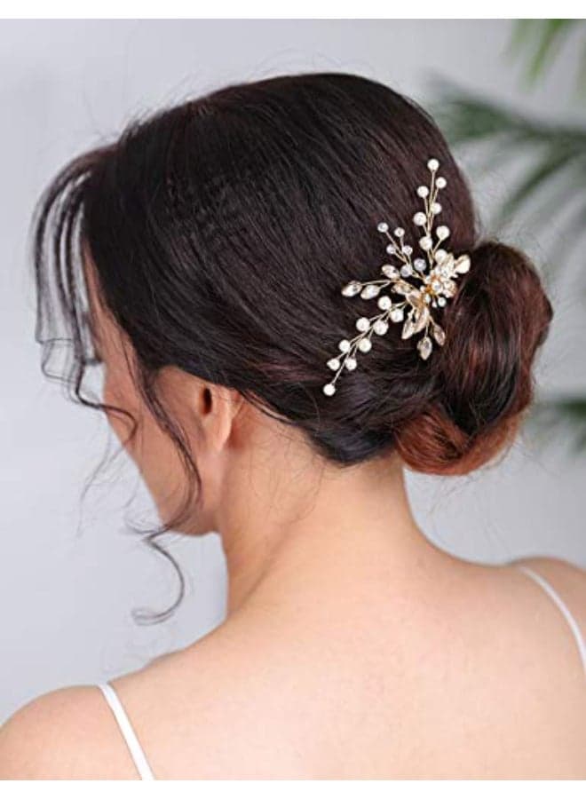 Denifery 1 Pcs Gold Bride Wedding Crystal Pearl Hair Pin Rhinestone Bridal Hair Pin Rhinestone Wedding Hair Piece for Bride and Bridesmaid