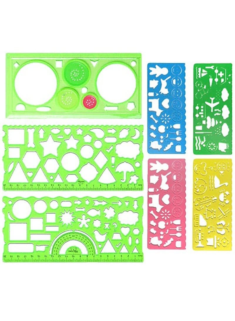 7-Piece Clear Drawing Ruler Set, Circle Stencil, Children's Drawing Stencil, Plastic Circles Geometric Template, Ruler Stencil Measuring Tool, Geometric Drawings Templates for Architecture, Office, Studying, Designing and Building
