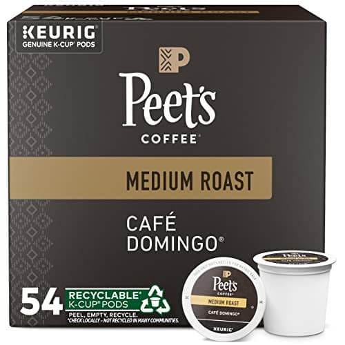Peet's Coffee, Medium Roast Keurig K-Cup Pods - Café Domingo 54 Count (1 Box of 54 Pods)
