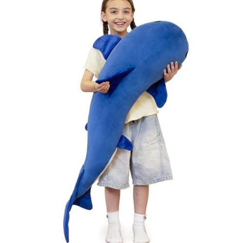 Tezituor 4ft Giant Whale Stuffed Animal SShape Long Stuffed Whale Plush Body Pillow for Boys Girls Sleeping 47inches Ocean Theme Whale Toy Gift for Christmas Birthday Decoration