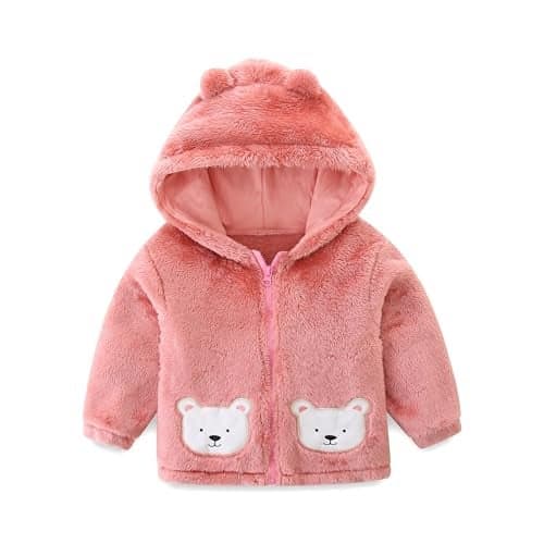 Bibimom Toddler Winter Jacket Boy Girl Cute Fur Fleece Comfortable Pink Hoodie Sweatshirt Coat Fall