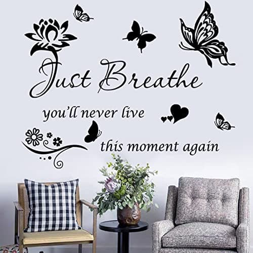 Inspiring Positive Quotes Wall Sticker - Just Breathe Decals, Inspirational Art for Women Girls Bedroom Living Room - Encouragement Gifts Home Decoration