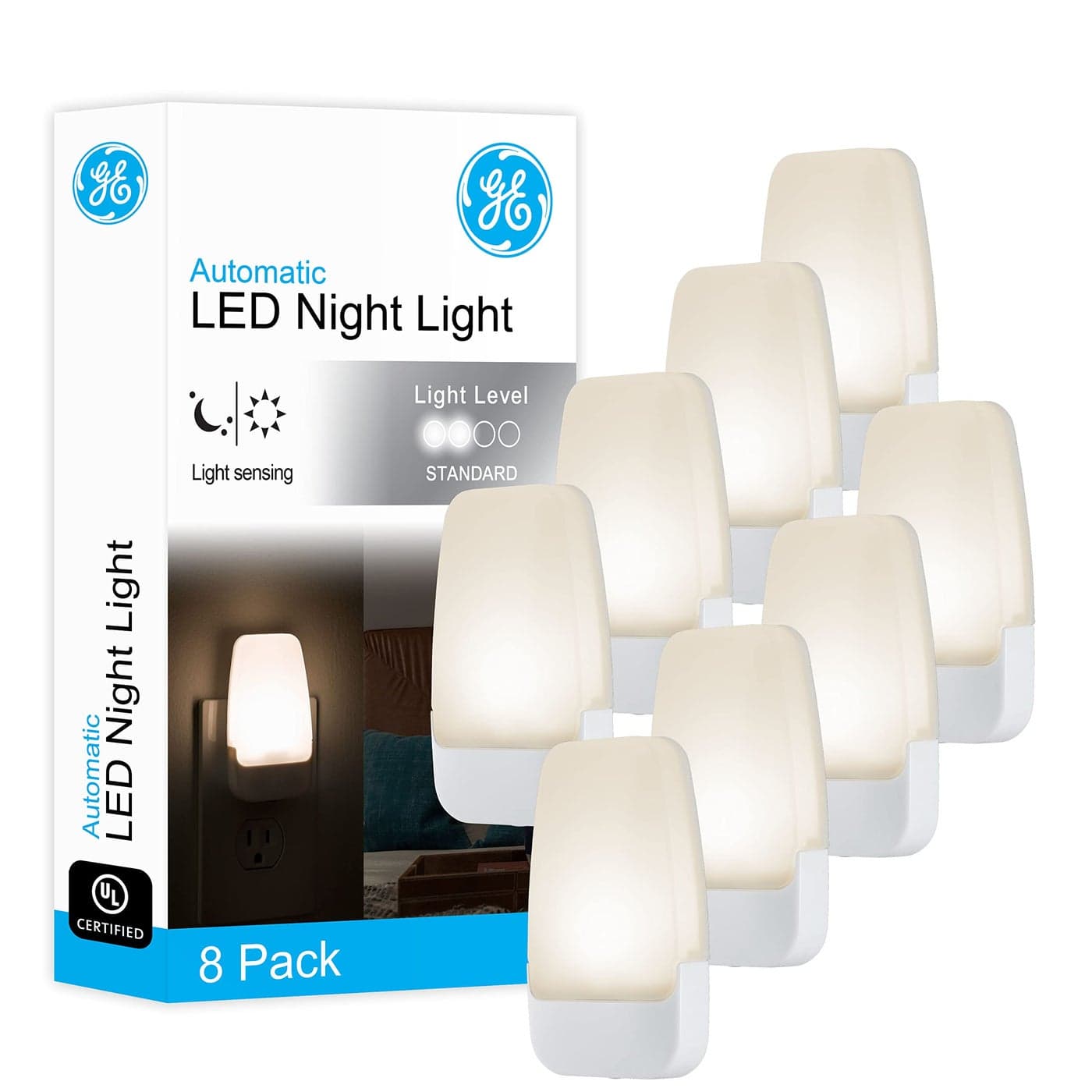 GE LED Night Light Plugin Dusk to Dawn Sensor Warm White Ambient Lighting Ideal Nightlight for Kids Adults Bedroom Bathroom Nursery Hallway Kitchen 46478 8 Pack