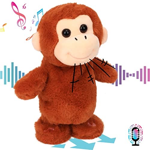 Hopearl Talking Singing Monkey Repeats What You Say Walking Electric Interactive Animated Toy Speaking Plush Buddy Gifts for Toddlers Brown 85