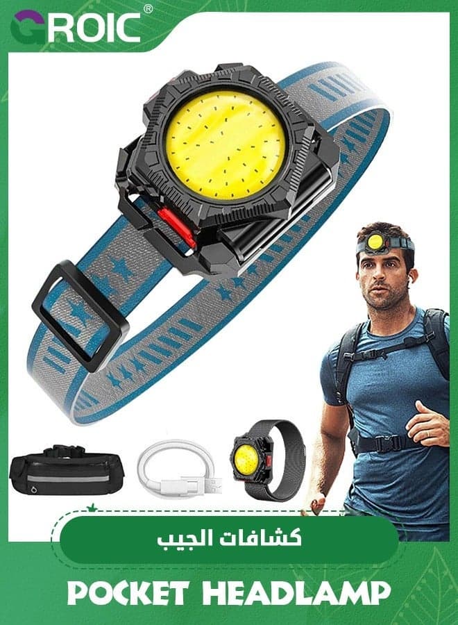 3-In-1 Headlamp Flashlight with Bag, Wristband, Headband, Hand Free Running Light, Super Bright Bead Wrist Light Rechargeable for Night Walking, Running, Hiking & Outdoor Camping