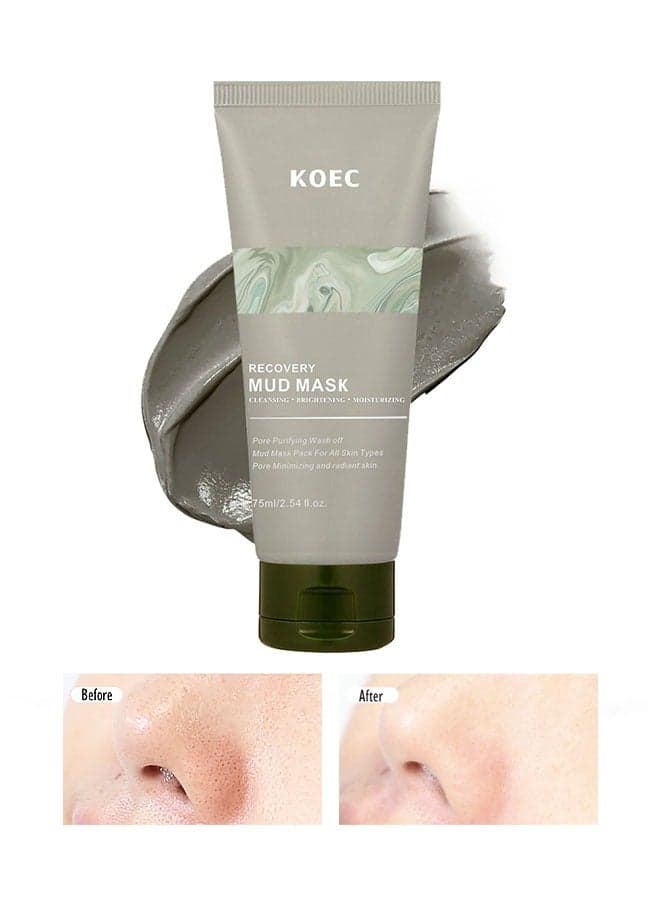 Recovery Mud Mask, Relief Mud Mask for Face & Body,Deep Cleansing & Hydrating Clay Mask, Deep Pore Cleanser Face & Body Mask, Nature-Derived Ingredients, 75ml