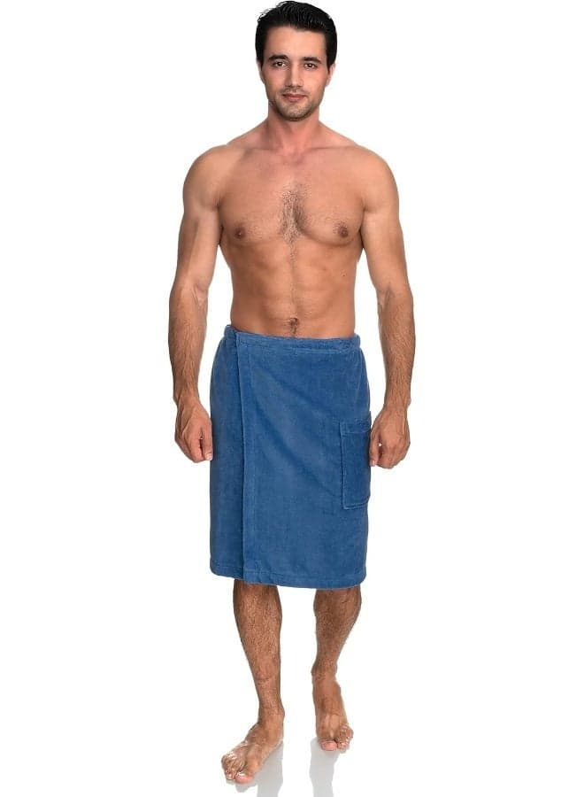 TowelSelections Mens Shower Wrap Adjustable Cotton Terry Velour Wrap Gym Body Cover Up Large/X-Large Dutch Blue