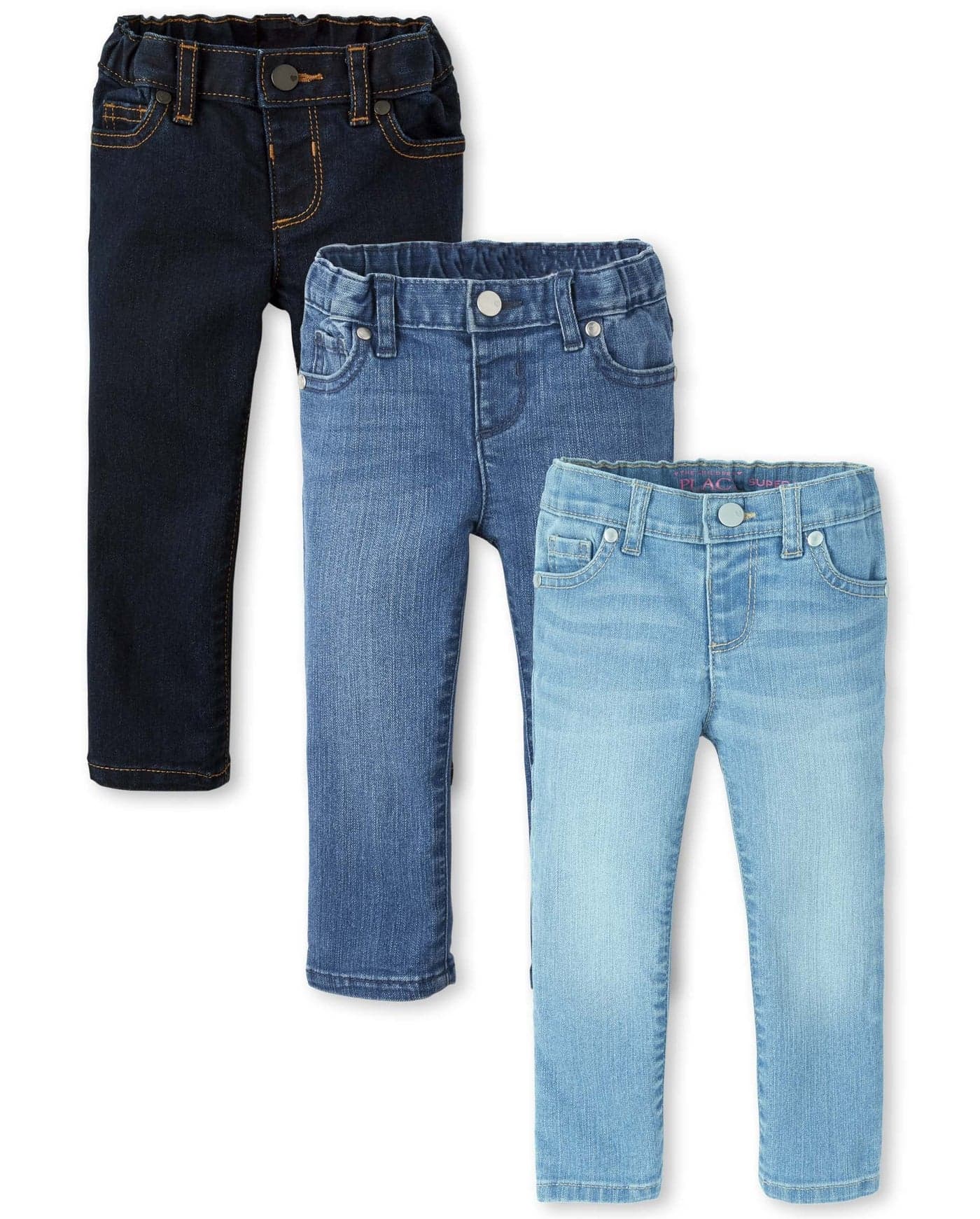 The Childrens PlacebabygirlsAnd Toddler Girls Super Skinny JeansBlueberry WashLt Blue Jay WashMd Royal Blue Wash 3 Pack3T