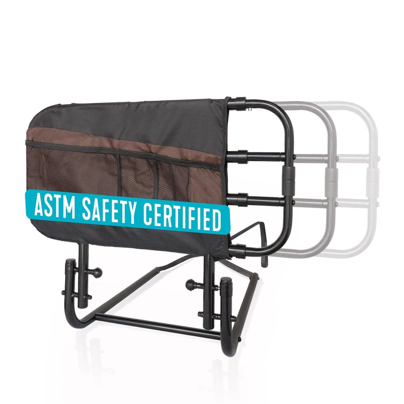 Stander EZ Adjust Bed Rail Adjustable Senior Bedrail and Safety Assist Railing for Elderly Adults with Organizer Pouch ASTM Safety Approved GuardRail Black
