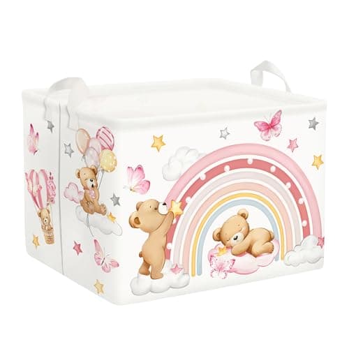 Clastyle Rainbow Baby Laundry Hamper Cloud Kid Storage Basket Women Girl Gift Toy Box Collapsible Clothes Organizer Nursery Bin for BedroomBear40 30 30 cm