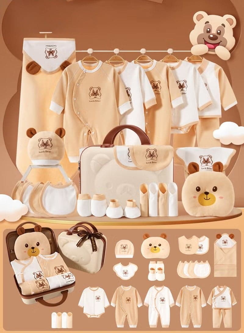 26PCS Newborn Baby Gifts Set, Newborn Layette Gift Set, Baby Clothes Accessories Set for Boys and Girls, Premium Cotton, Perfect Gift Box with Beautifully Suitcase for Spring Summer Autumn Winter 66cm